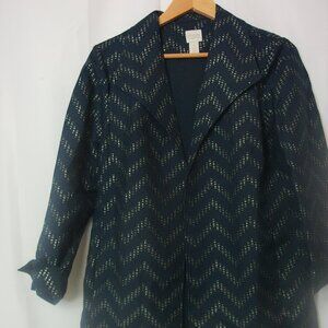 Chico’s Travelers Navy Open Front Jacket Chevron Pattern Size Chico's 1 or Small